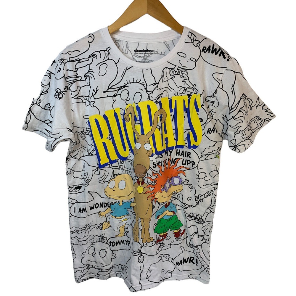 Mens Sz Med Nickelodeon Rugrats Black & White  Cartoon Print T-Shirt NWOT